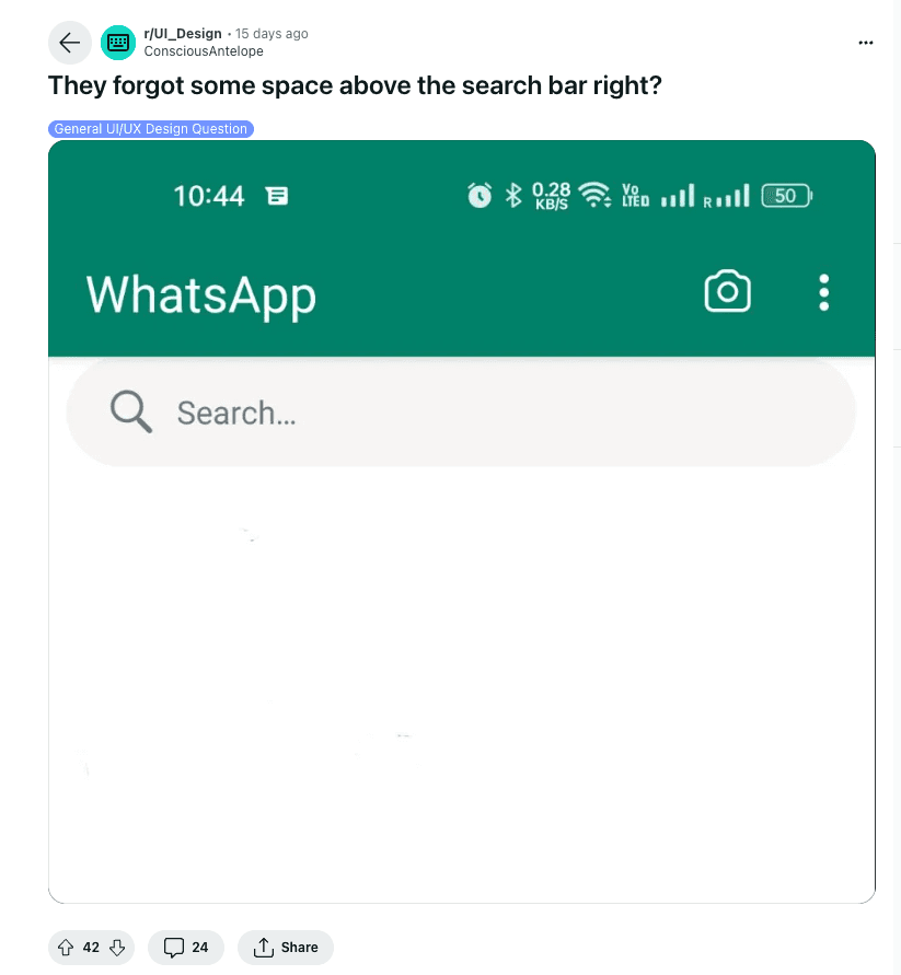 whatsapp ui fail - reddit thread